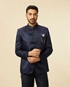 Dark Blue Bel Buti Patterned Jodhpuri Suit